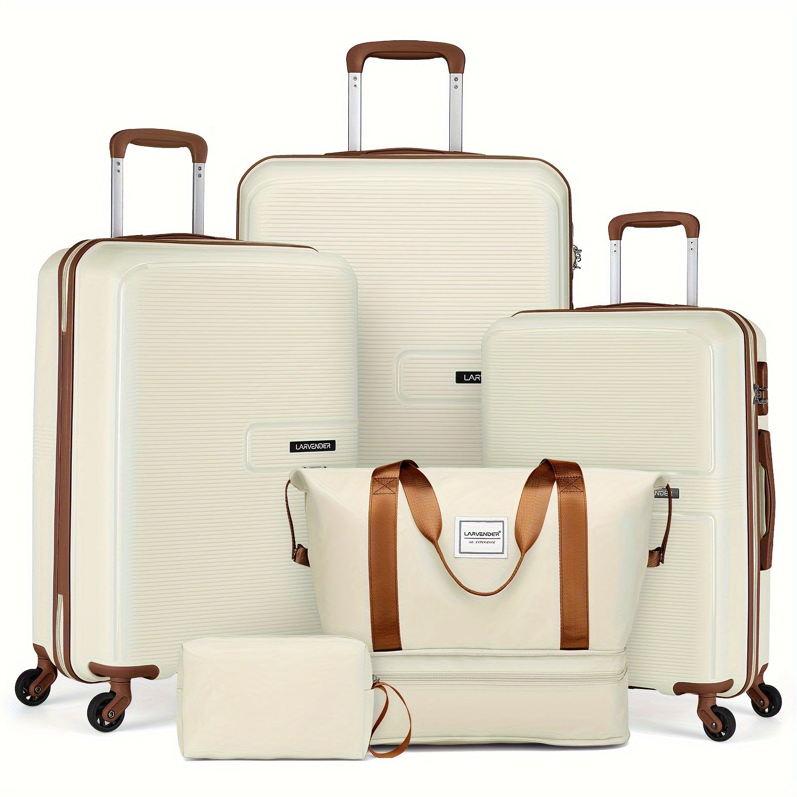 Luggage Sets 5 Piece, 28 Inch Expandable PP Hard Carry On Luggage Set With Rotating Wheels, 24 Inch Men's And Women's Lightweight Rolling Luggage, 20 Inch 3-piece Set For Portable Luggage, Beige