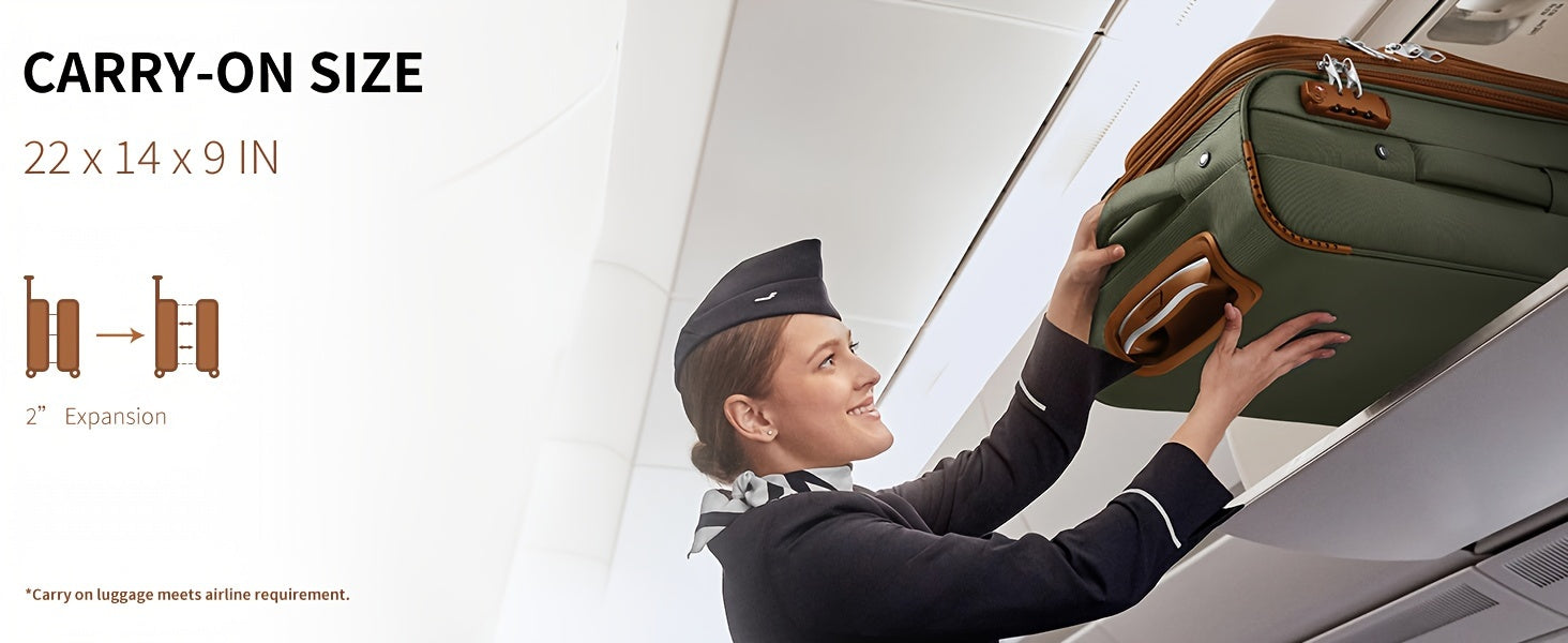 Soft Edge Luggage Set Of 3 Pieces, Expandable 20 Inch Carry On Luggage 22x14x9, Approved By The Airline, With TSA Lock Wheels, Lightweight Rolling Luggage For Men And Women, Green/brown