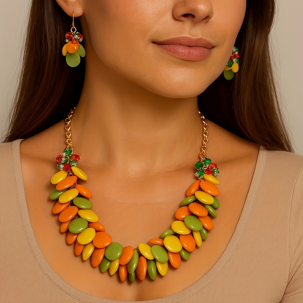 [Fashion Statement Necklace Set] Bocar Fashion Statement Necklace Set | Cluster Bubble Acrylic Bib Collar Jewelry for Women - Necklace And Earrings