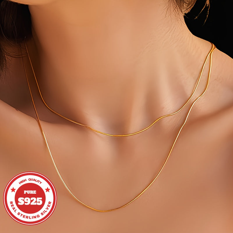 S925 Golden Round Snake Bone Necklace for Men And Women Necklace, Fashion Trend, Birthday Gift, Valentine's Day, Perfect Anniversary, Suitable for Men, Wife, Girlfriend, Mother, Fashion Gift, Various Festivals, 0.6oz