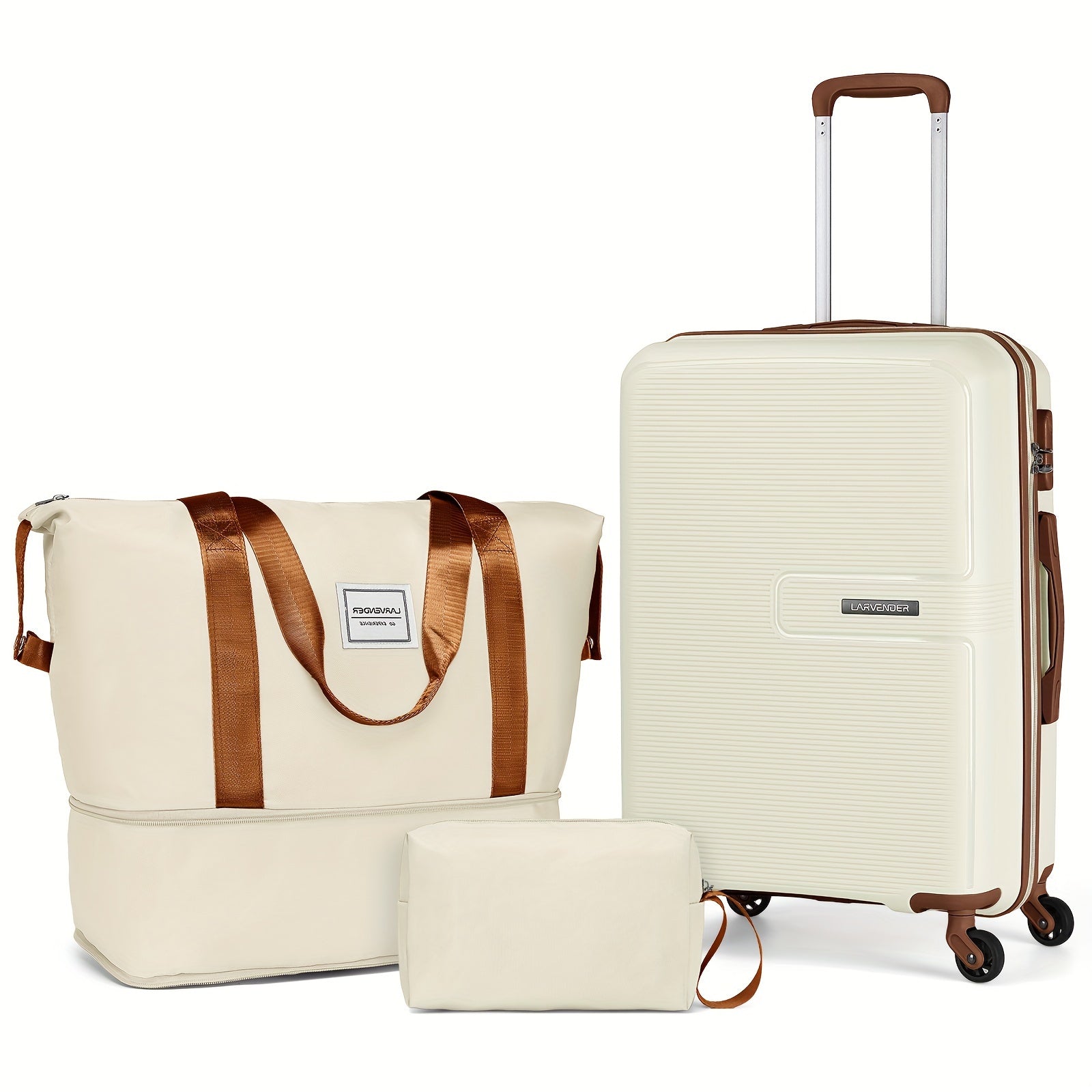 Luggage Sets 5 Piece, 28 Inch Expandable PP Hard Carry On Luggage Set With Rotating Wheels, 24 Inch Men's And Women's Lightweight Rolling Luggage, 20 Inch 3-piece Set For Portable Luggage, Beige