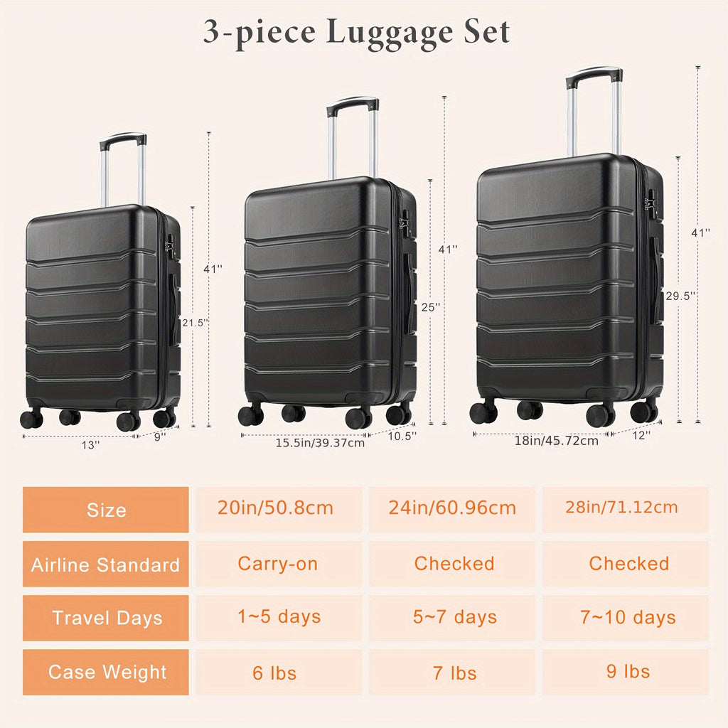 20/24/28 Inch Lightweight Hard Shell ABS Carry On Luggage with Double Spinner Wheels, Expandable Rolling Luggage and TSA Lock