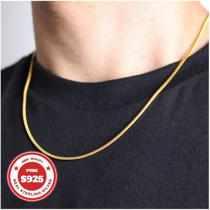 S925 Golden Round Snake Bone Necklace for Men And Women Necklace, Fashion Trend, Birthday Gift, Valentine's Day, Perfect Anniversary, Suitable for Men, Wife, Girlfriend, Mother, Fashion Gift, Various Festivals, 0.6oz